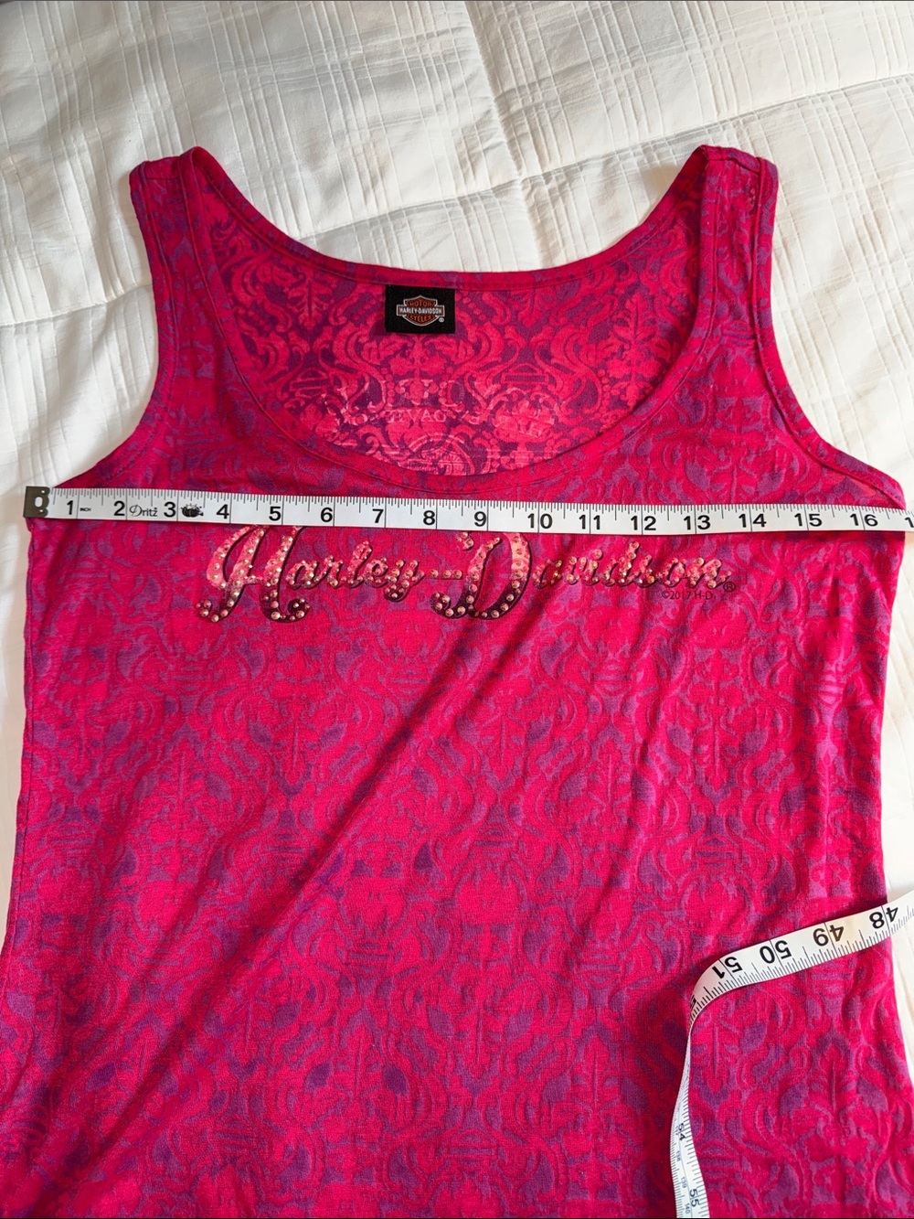 Harley-Davidson Hot Pink Rhinestone Script Tank - Picture 6 of 9